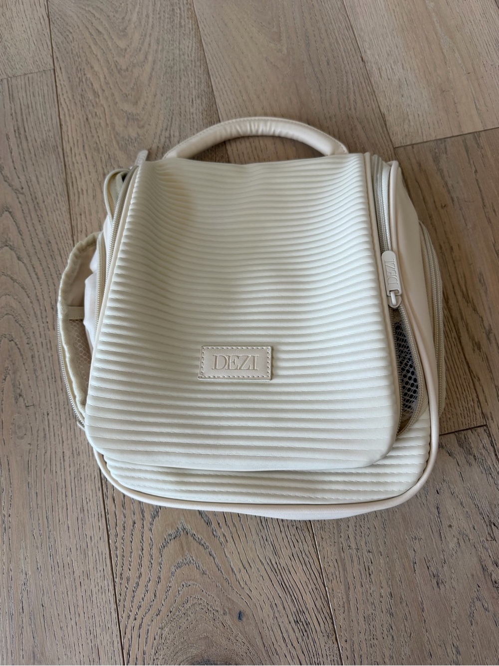 DEZI Cream Ribbed Top-Handle Backpack